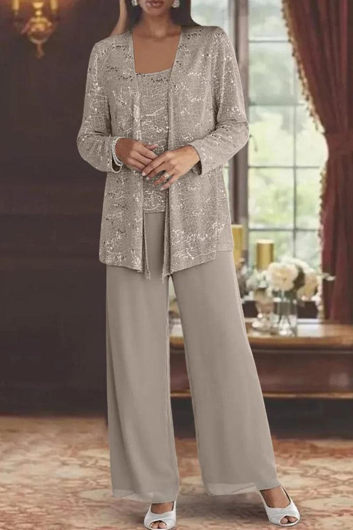 Phoebe | Conjunto de tres piezas con lentejuelas y pantalón de pierna ancha para mujer