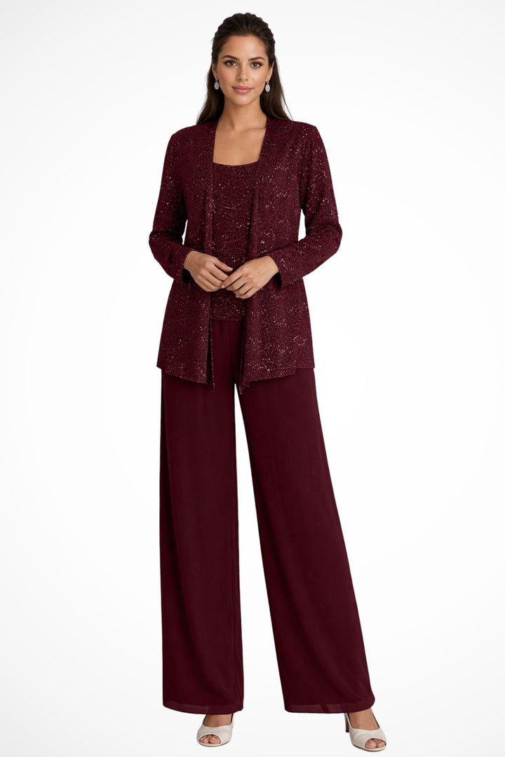 Phoebe | Conjunto de tres piezas con lentejuelas y pantalón de pierna ancha para mujer