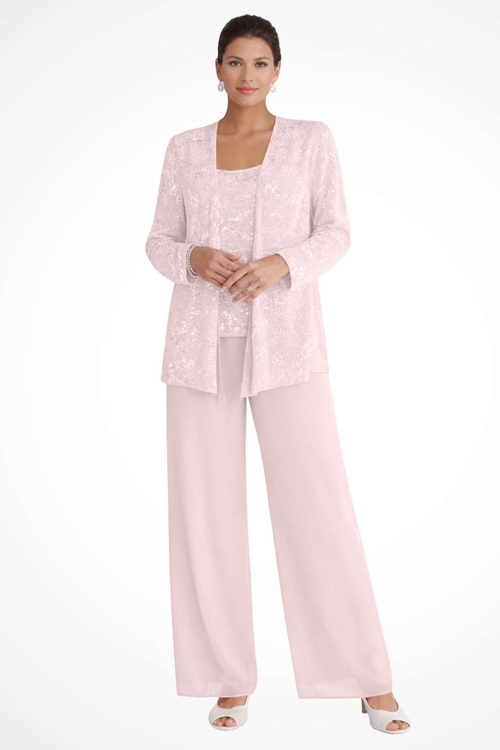Phoebe | Conjunto de tres piezas con lentejuelas y pantalón de pierna ancha para mujer