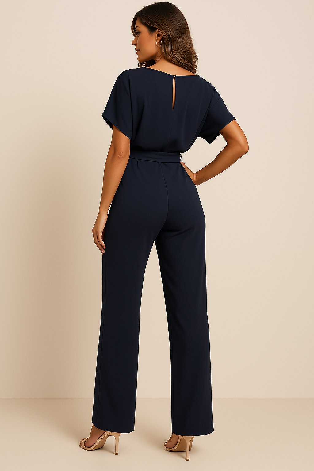 Scarlett | Combinaison ceinturée pour femme à manches courtes et jambes larges