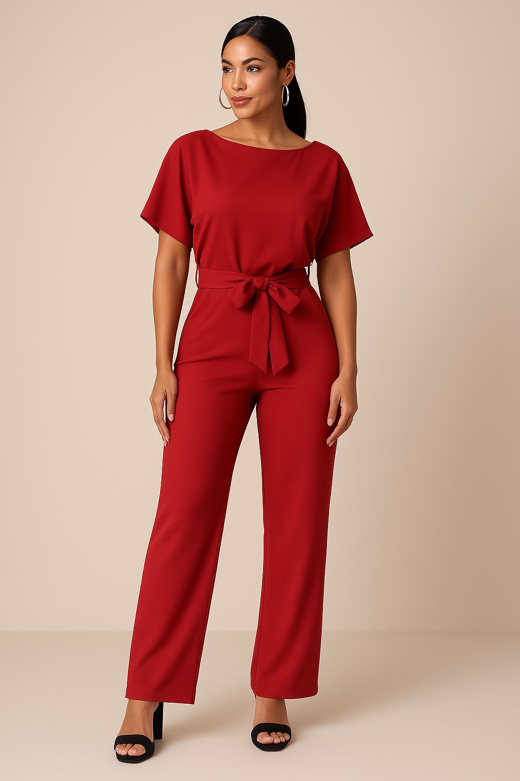 Scarlett | Combinaison ceinturée pour femme à manches courtes et jambes larges
