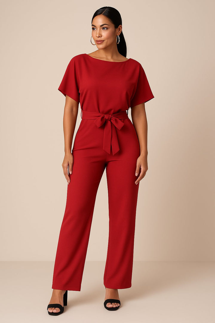 Scarlett | Combinaison ceinturée pour femme à manches courtes et jambes larges