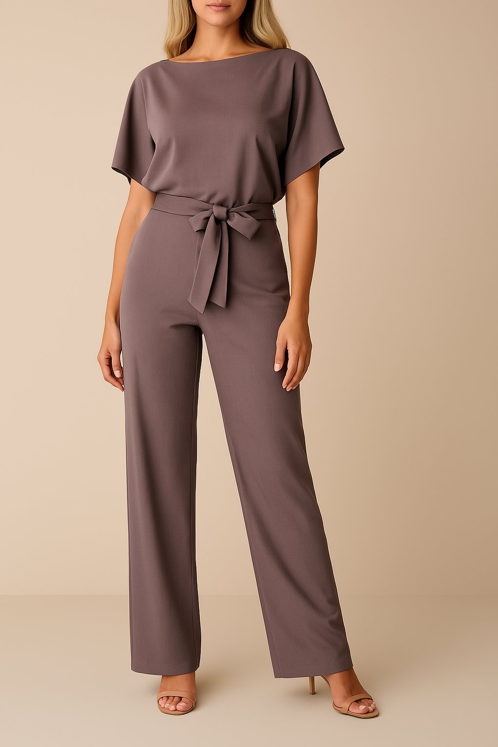 Scarlett | Combinaison ceinturée pour femme à manches courtes et jambes larges