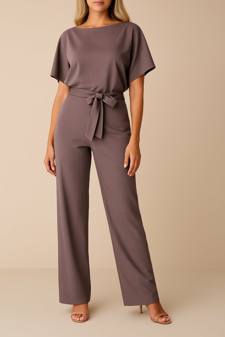 Scarlett | Combinaison ceinturée pour femme à manches courtes et jambes larges