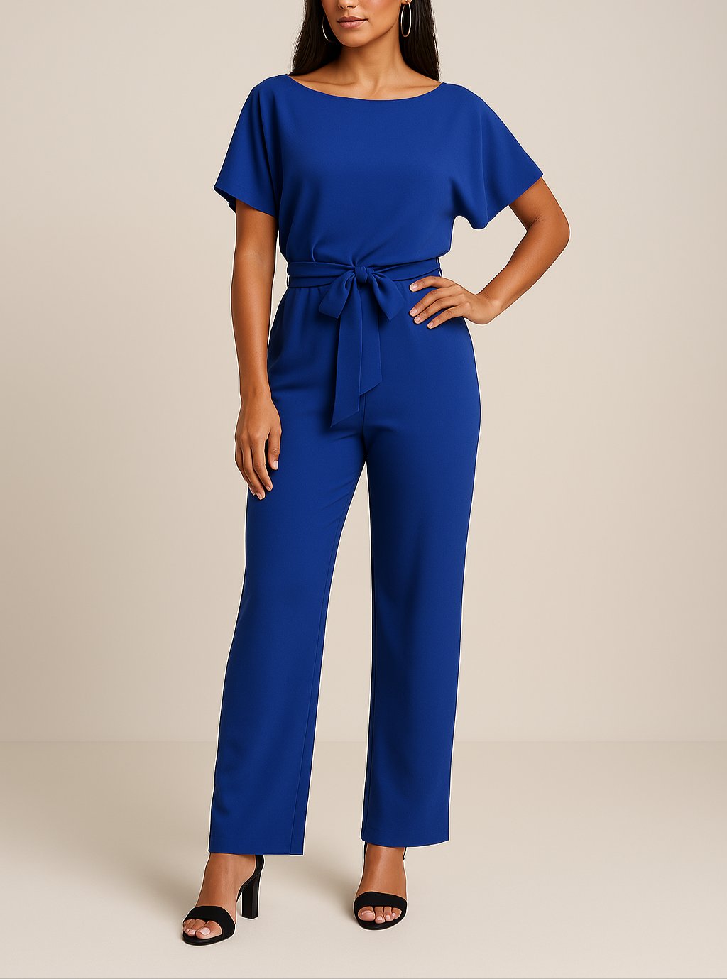 Scarlett | Combinaison ceinturée pour femme à manches courtes et jambes larges