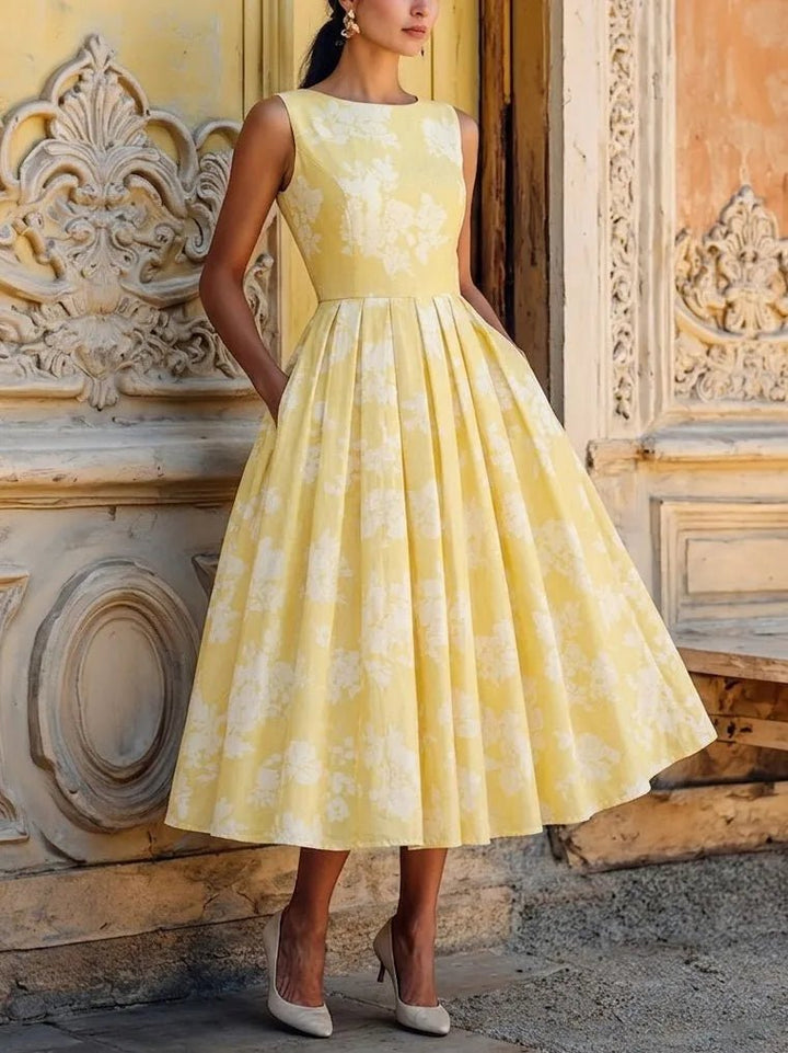 Scarlett | Damen Midikleid im A-Linien-Stil mit floralem Muster und ärmellos