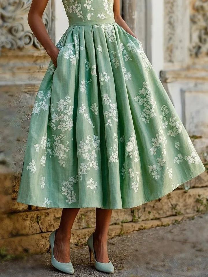 Scarlett | Damen Midikleid im A-Linien-Stil mit floralem Muster und ärmellos