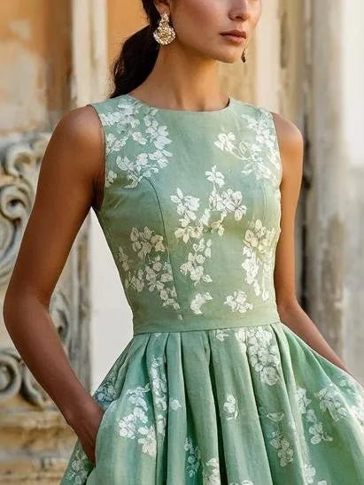 Scarlett | Damen Midikleid im A-Linien-Stil mit floralem Muster und ärmellos