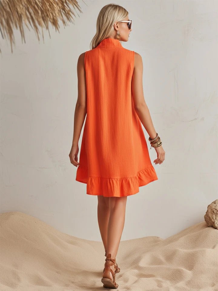 Amelia | Robe mini sans manches pour femme avec demi-fermeture éclair et volants