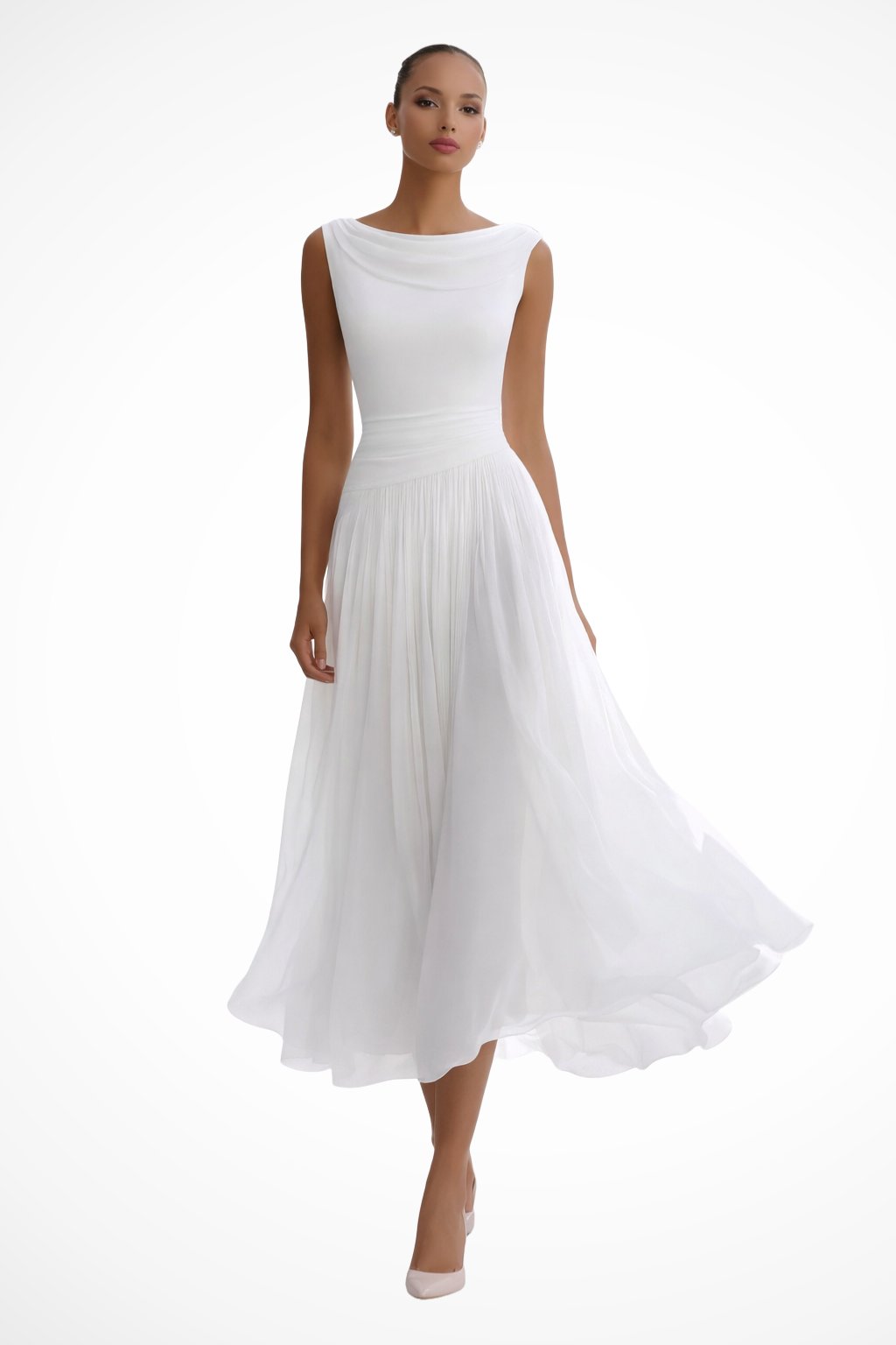 Isla | Ärmelloses, plissiertes Midikleid für Damen zu Hochzeiten