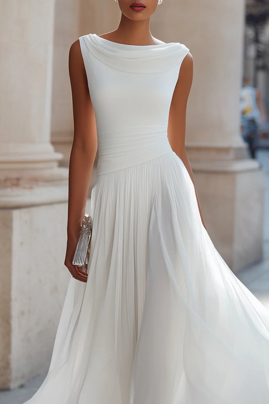 Isla | Ärmelloses, plissiertes Midikleid für Damen zu Hochzeiten