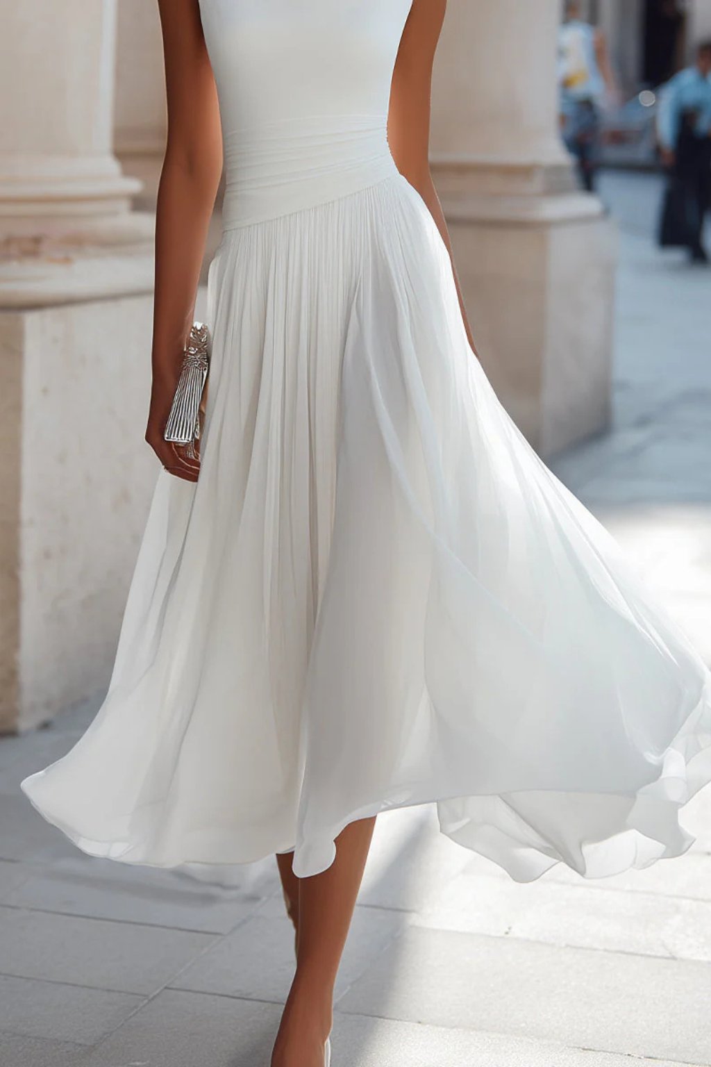 Isla | Ärmelloses, plissiertes Midikleid für Damen zu Hochzeiten