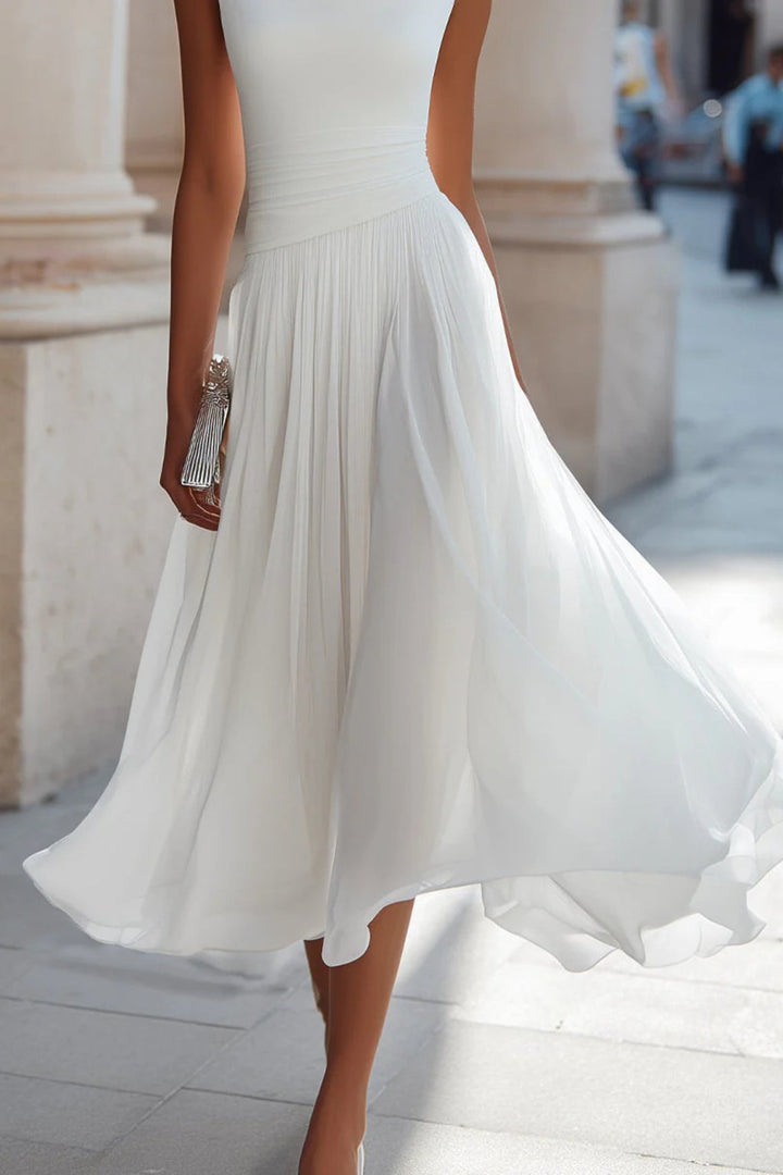 Isla | Ärmelloses, plissiertes Midikleid für Damen zu Hochzeiten