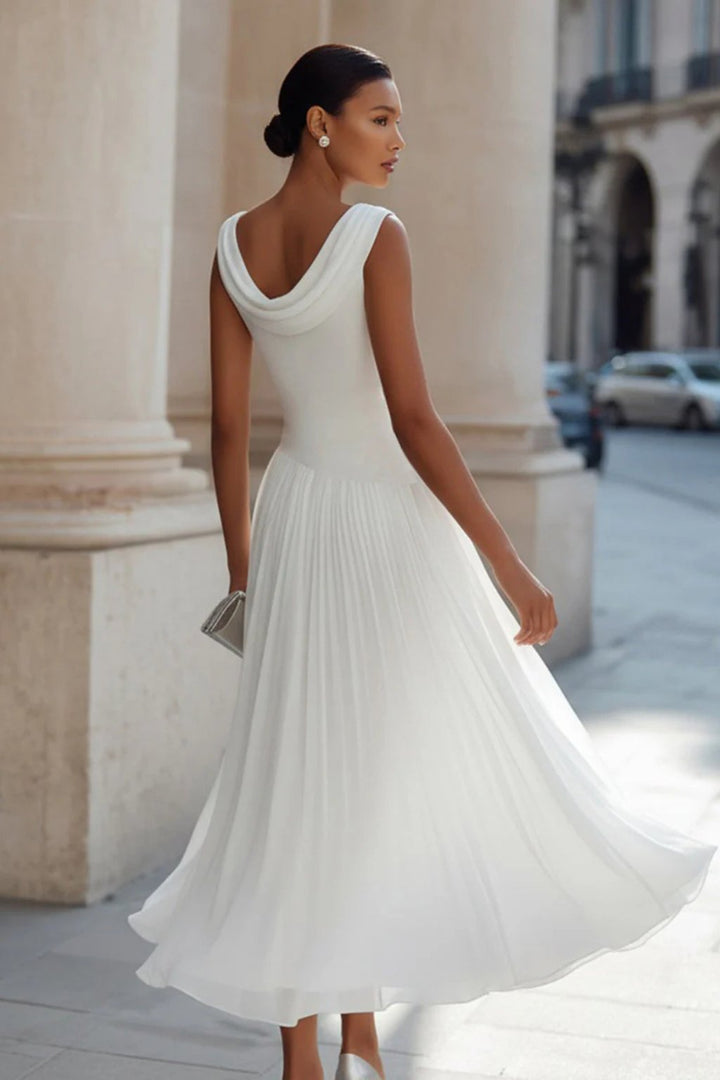 Isla | Ärmelloses, plissiertes Midikleid für Damen zu Hochzeiten
