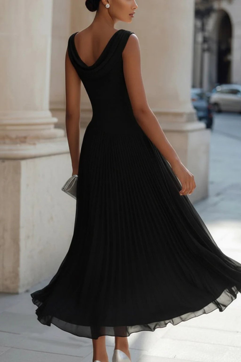 Isla | Ärmelloses, plissiertes Midikleid für Damen zu Hochzeiten