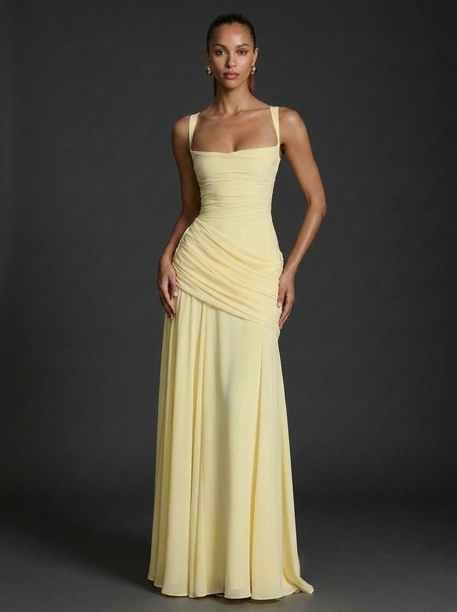 Sophie | Vestido largo fruncido sin mangas para mujer con escote cuadrado