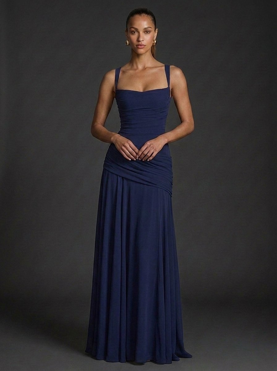 Sophie | Vestido largo fruncido sin mangas para mujer con escote cuadrado