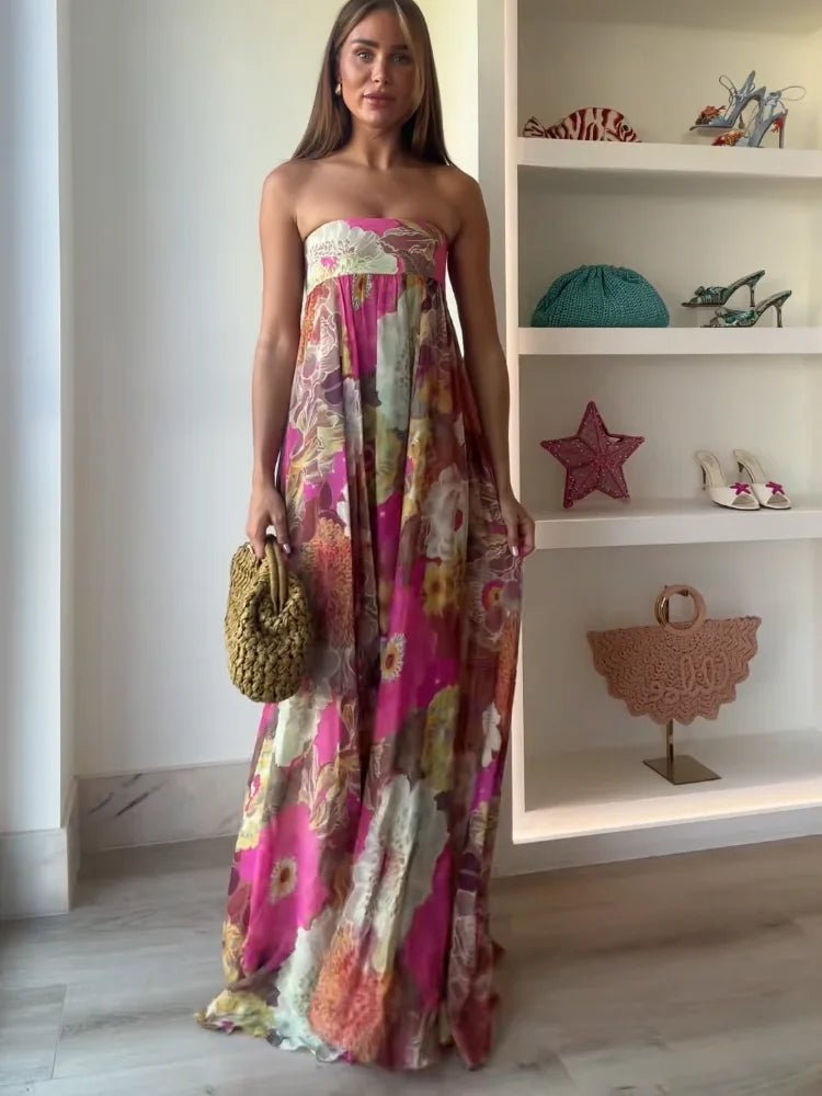 Lily | Vestido largo sin tirantes con estampado floral para invitadas de boda