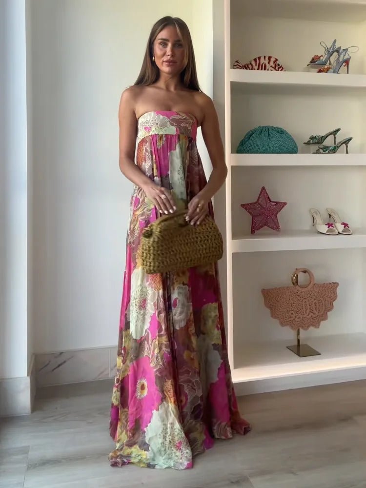Lily | Vestido largo sin tirantes con estampado floral para invitadas de boda
