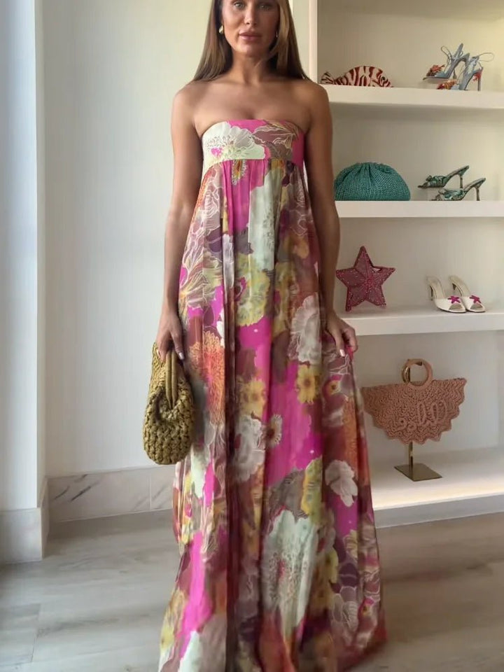 Lily | Vestido largo sin tirantes con estampado floral para invitadas de boda
