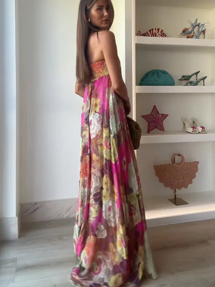 Lily | Vestido largo sin tirantes con estampado floral para invitadas de boda