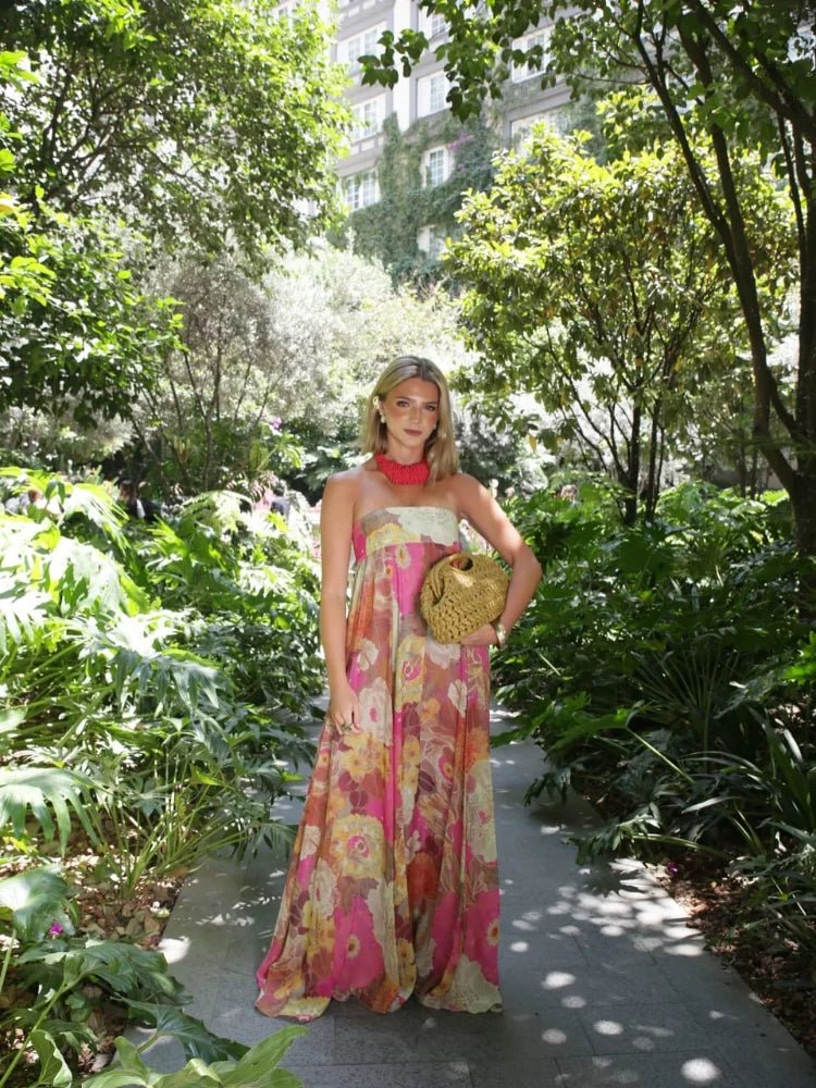 Lily | Vestido largo sin tirantes con estampado floral para invitadas de boda