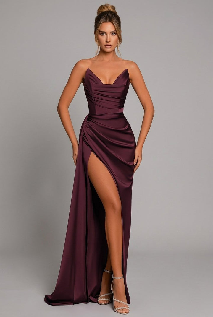 Phoebe | Kvinders Sweetheart Rynket Satin Bodycon Maxi Kjole