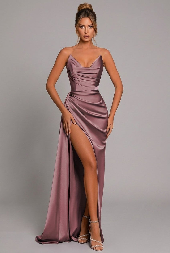 Phoebe | Kvinders Sweetheart Rynket Satin Bodycon Maxi Kjole