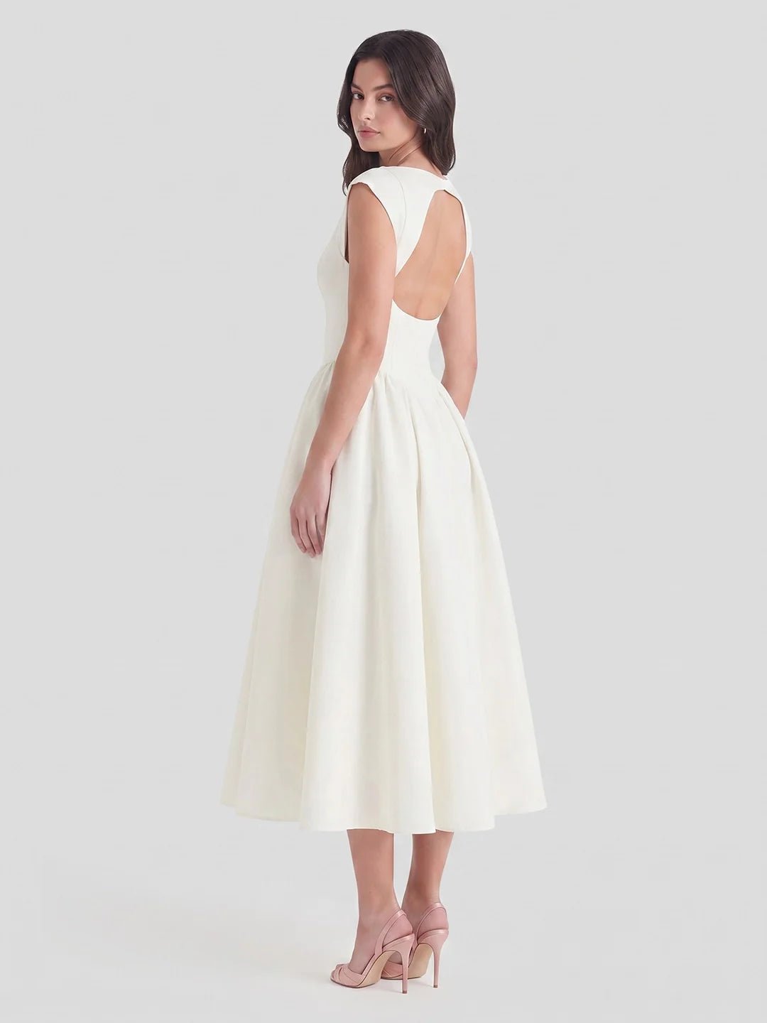 Grace | Damen Vintage Midi-Kleid mit Bateau-Ausschnitt und weitem Rock