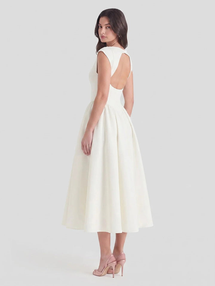 Grace | Damen Vintage Midi-Kleid mit Bateau-Ausschnitt und weitem Rock
