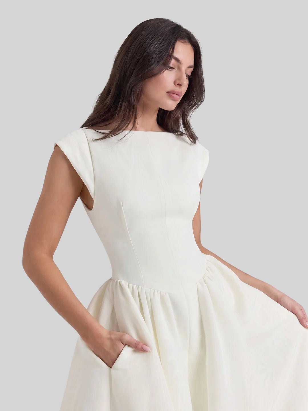 Grace | Damen Vintage Midi-Kleid mit Bateau-Ausschnitt und weitem Rock