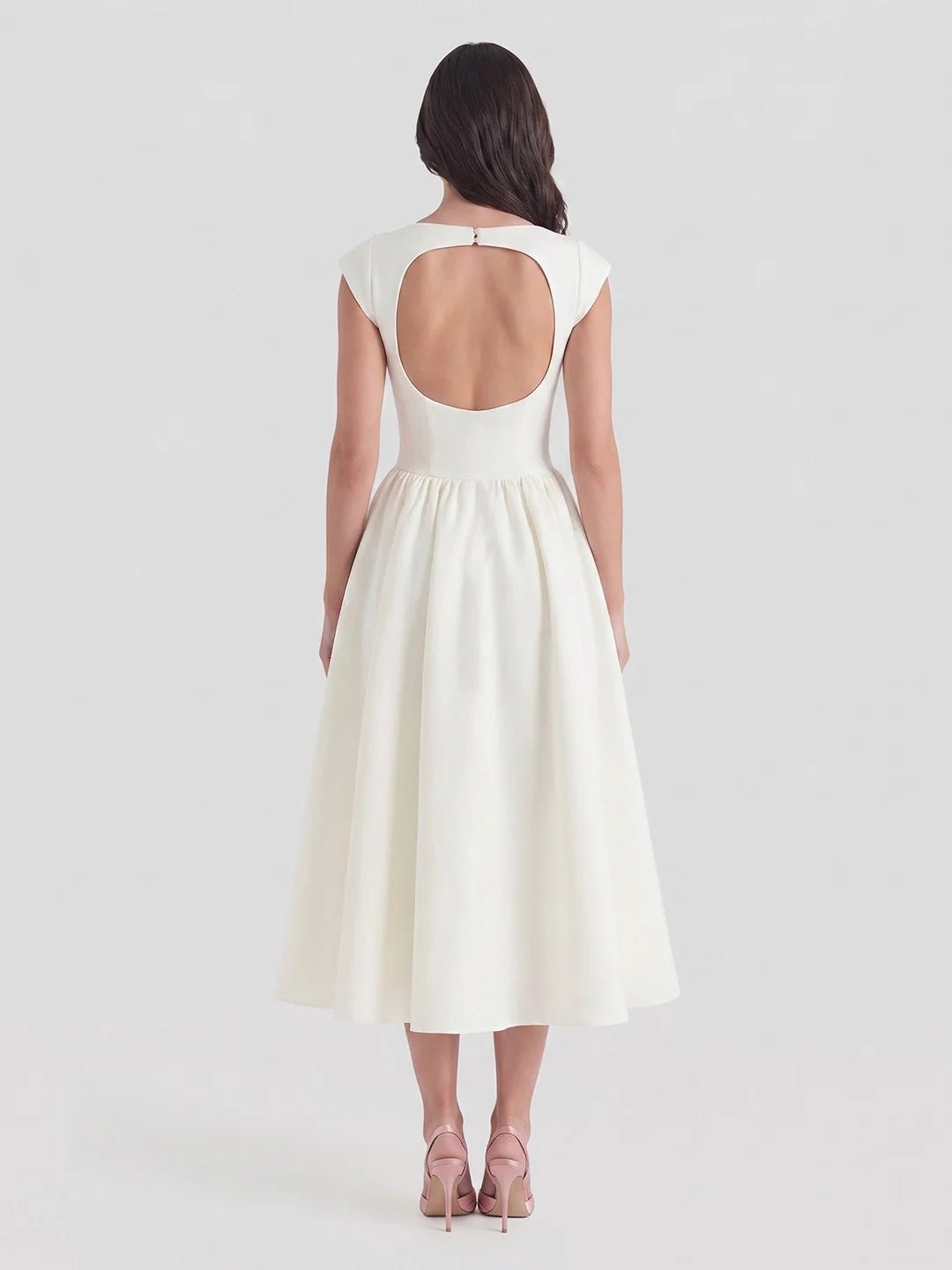 Grace | Damen Vintage Midi-Kleid mit Bateau-Ausschnitt und weitem Rock