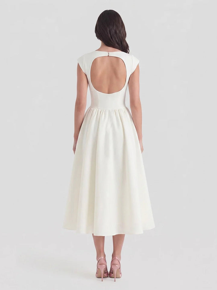Grace | Damen Vintage Midi-Kleid mit Bateau-Ausschnitt und weitem Rock