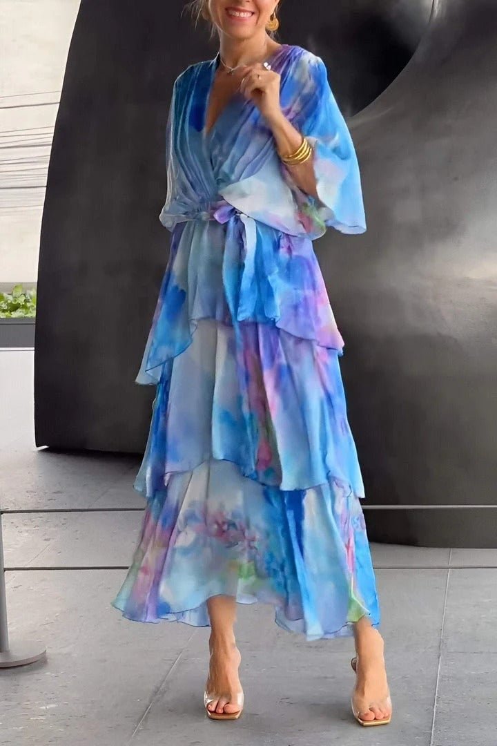 Grace | Vestido maxi de gasa con volantes y estampado floral para mujer