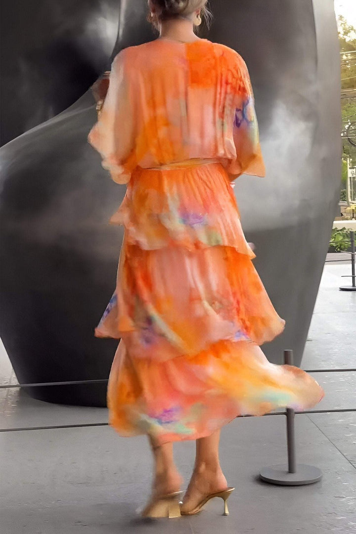 Grace | Vestido maxi de gasa con volantes y estampado floral para mujer