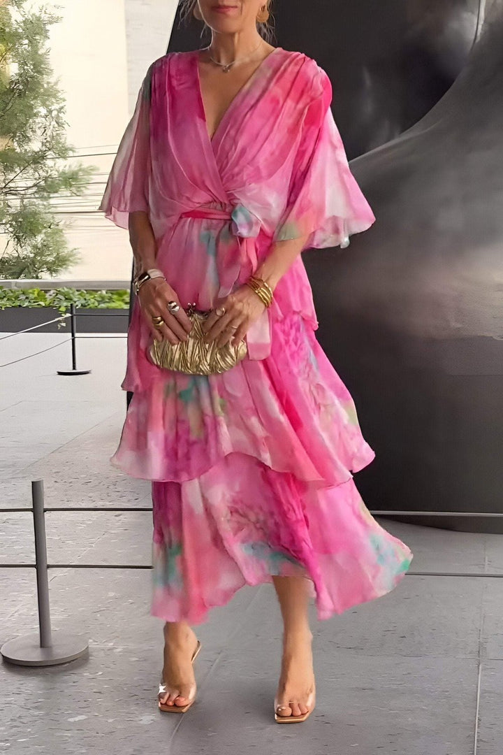 Grace | Vestido maxi de gasa con volantes y estampado floral para mujer