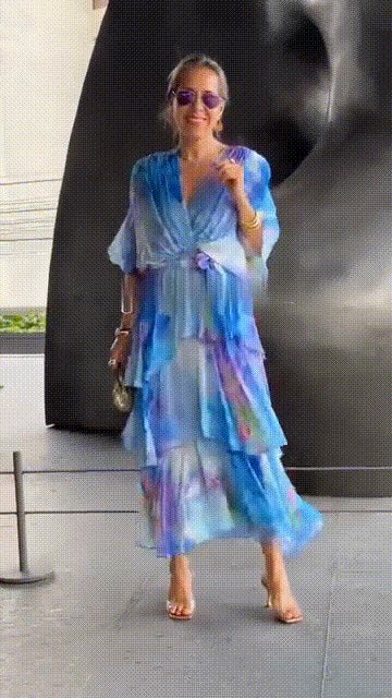 Grace | Vestido maxi de gasa con volantes y estampado floral para mujer