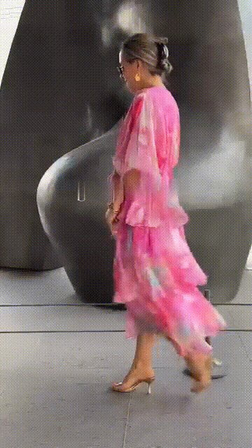 Grace | Vestido maxi de gasa con volantes y estampado floral para mujer