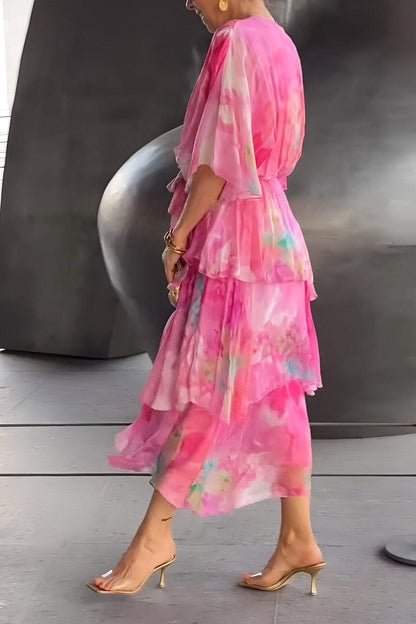 Grace | Vestido maxi de gasa con volantes y estampado floral para mujer