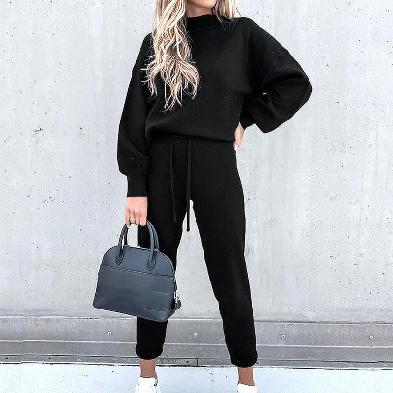 Cozy Oversized Mock Neck Sweatshirt & Relaxed Jogger Pants Set for Women-MODAUTLET