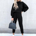 Cozy Oversized Mock Neck Sweatshirt & Relaxed Jogger Pants Set for Women